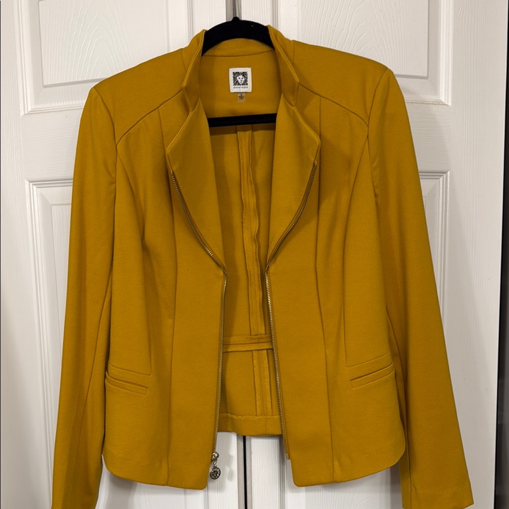 Anne Klein Mustard Yellow Zip-Front Blazer